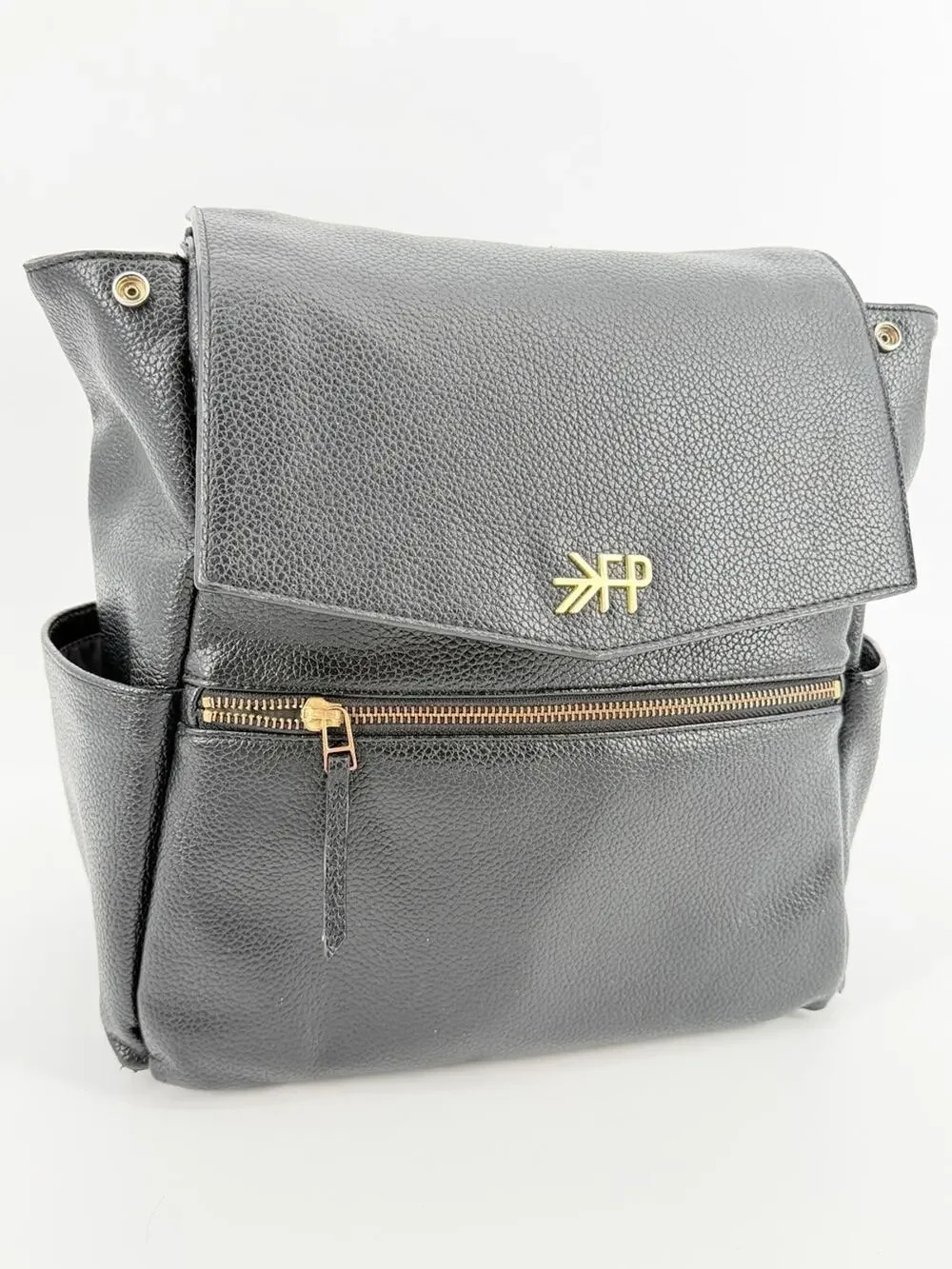 Freshly Picked Classic Diaper Backpack bag Black vegan pebbled leather large
